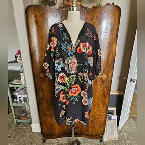 Johnny Was 100% Silk Black Floral Dress